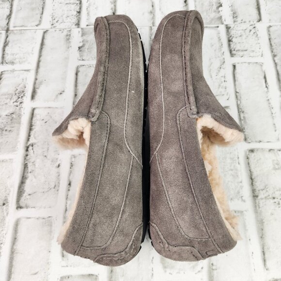 UGG Ascot Slippers Men's Size 10 Gray Suede Wool Lining Moc Toe Slip-On Shoes - Picture 7 of 10